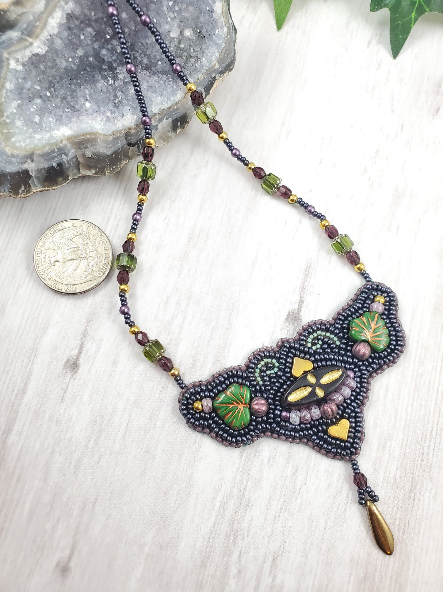 Art Nouveau Style Vineyard Bead Embroidered Necklace