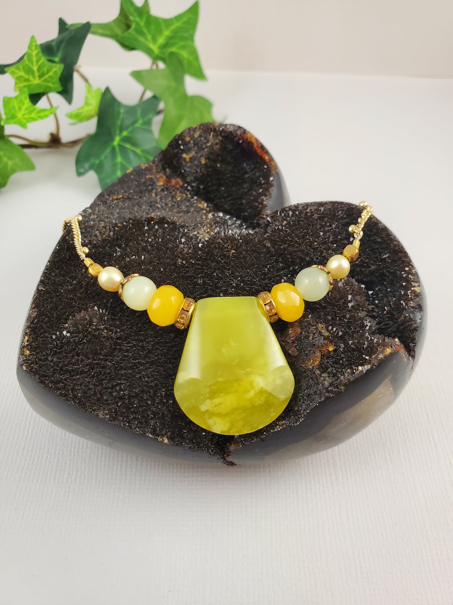 Green, Yellow Gold Jade Focal Necklace