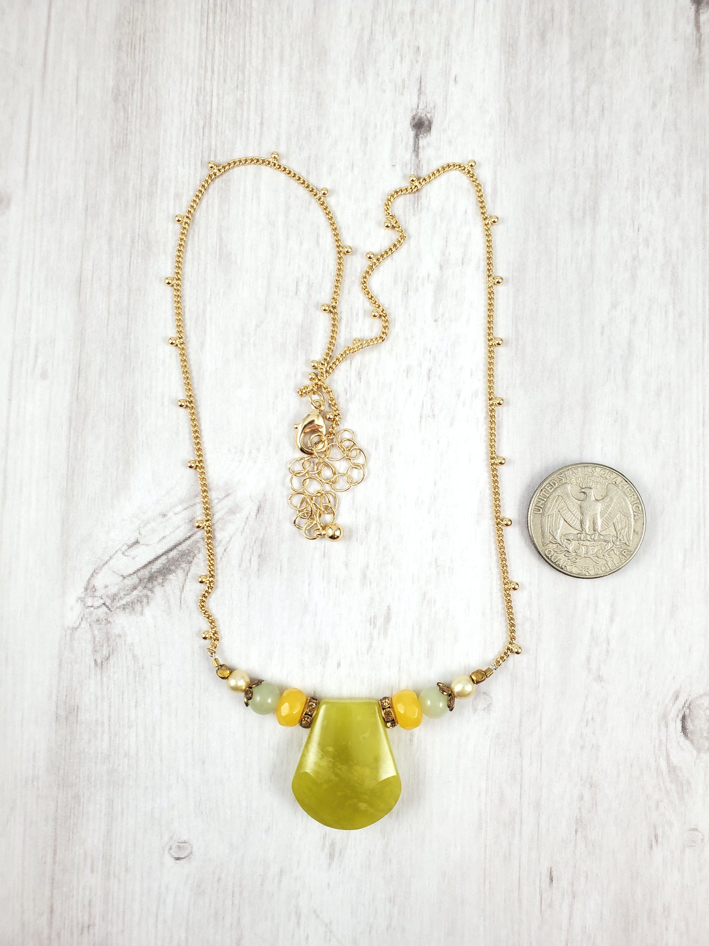 Green, Yellow Gold Jade Focal Necklace