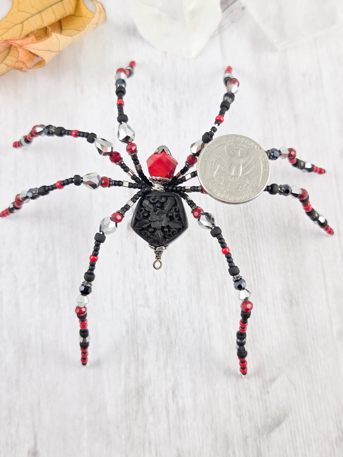 Black, Red and Silver Sparkly Spider Ornament