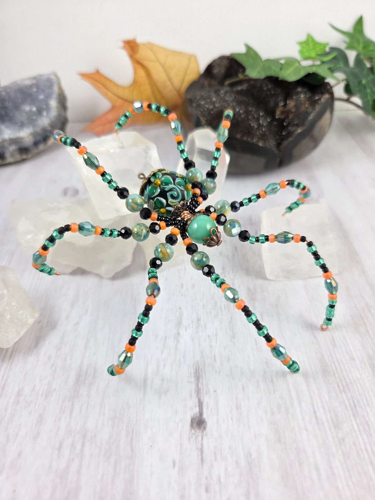 Teal Black and Orange Spider Ornament
