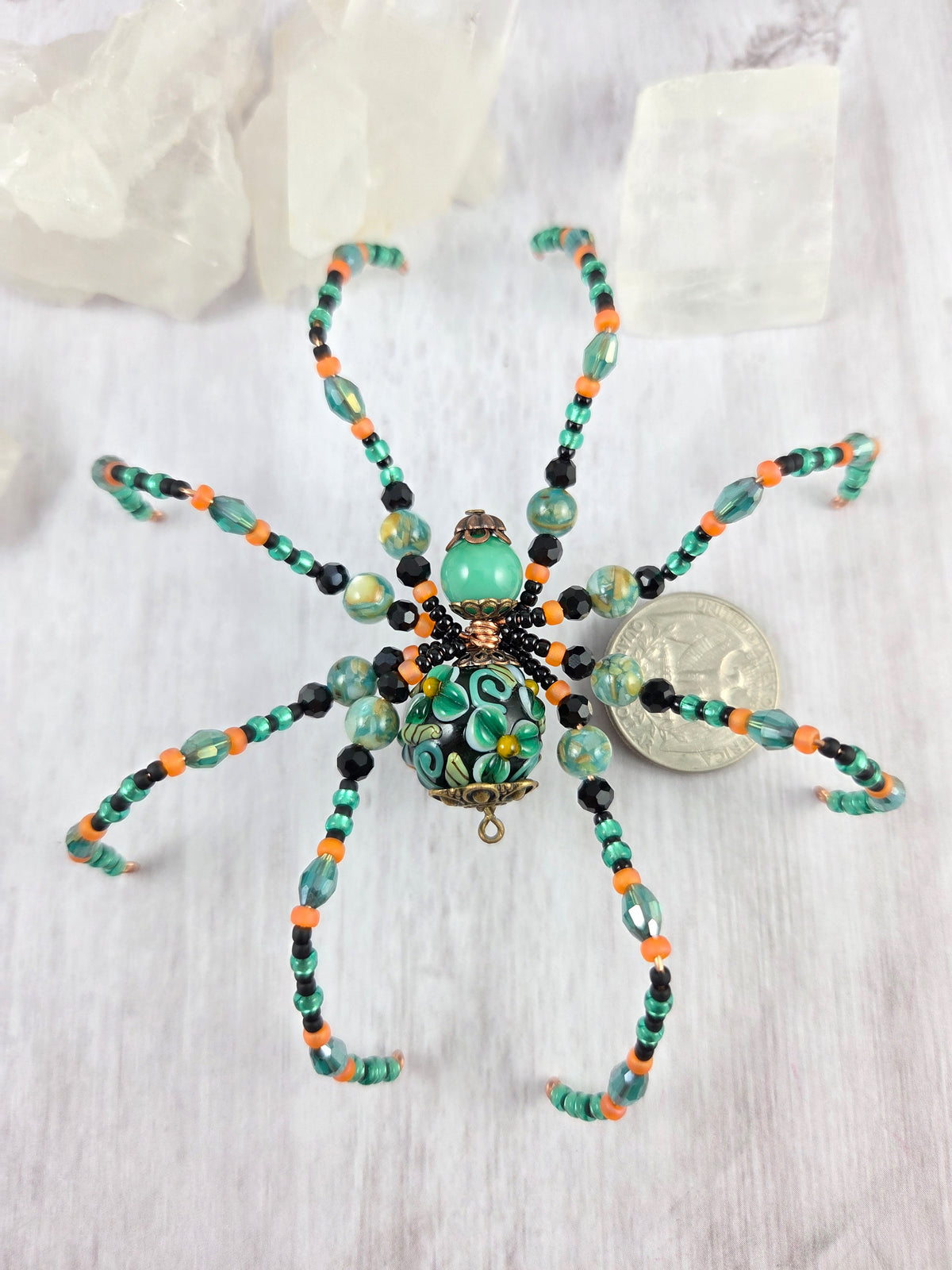 Teal Black and Orange Spider Ornament