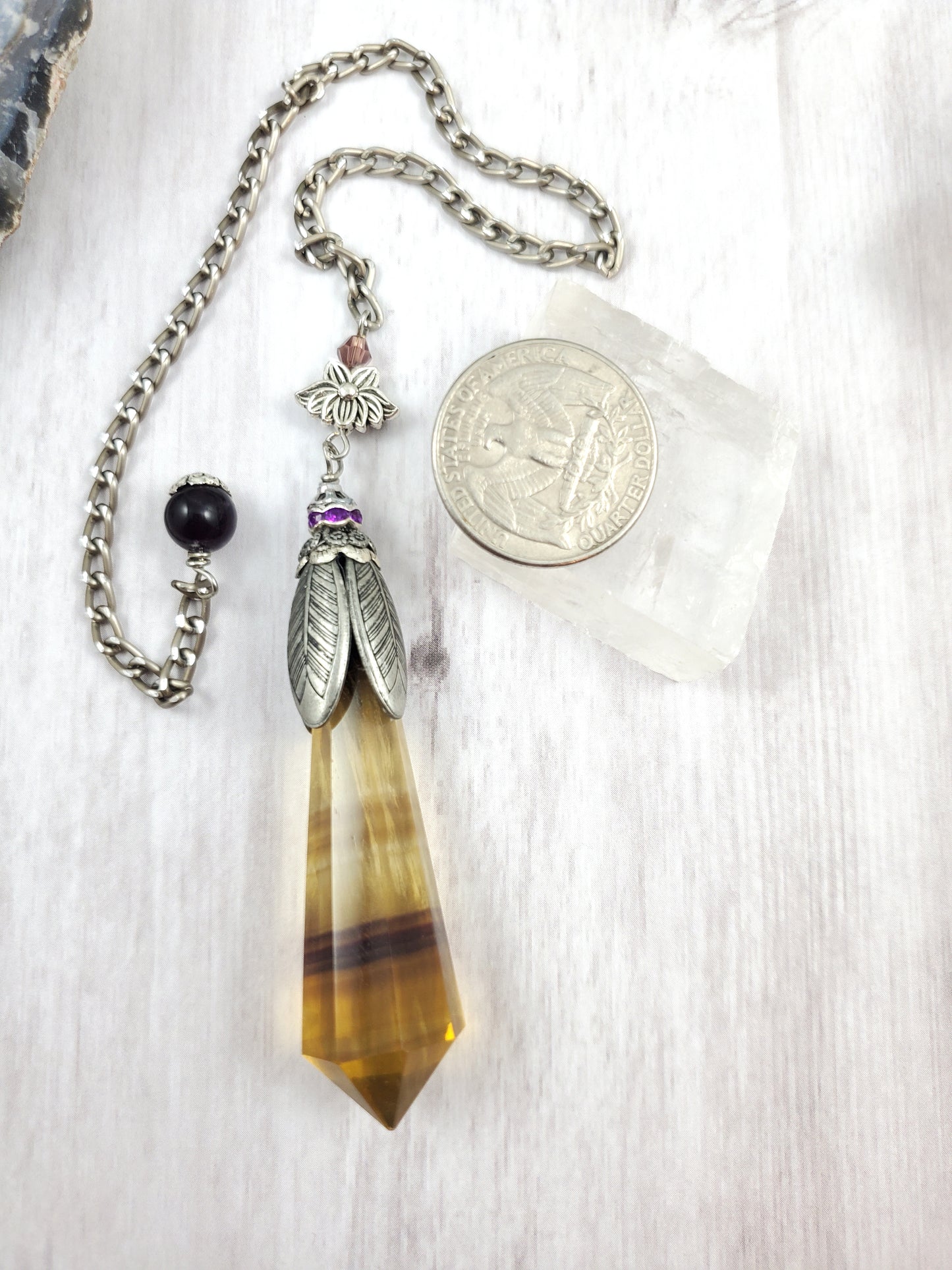 Purple and Yellow Banded Fluorite Divination Pendulum