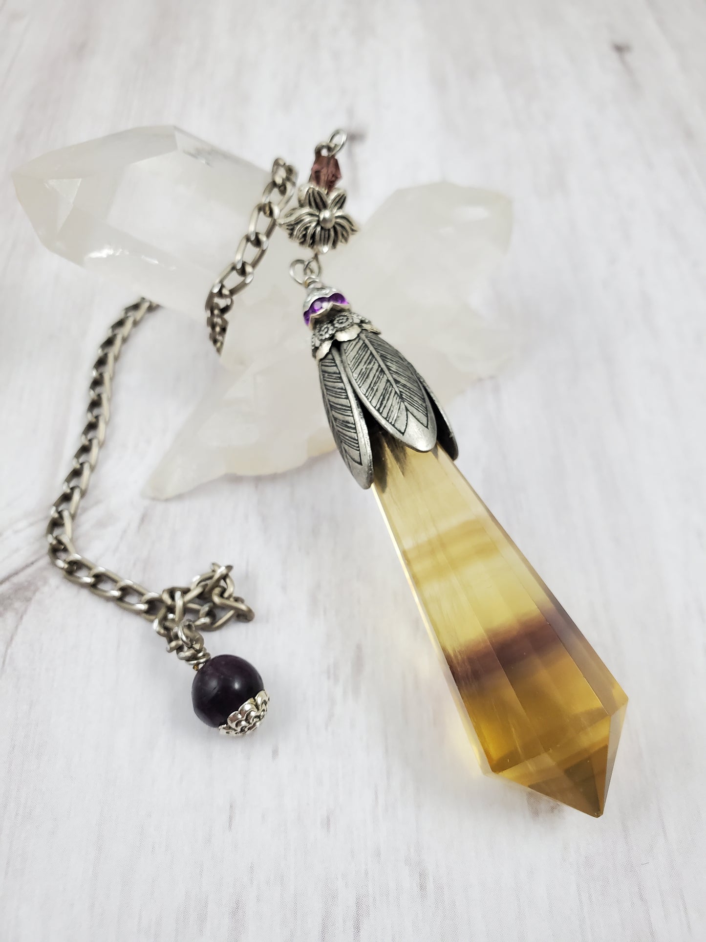 Purple and Yellow Banded Fluorite Divination Pendulum