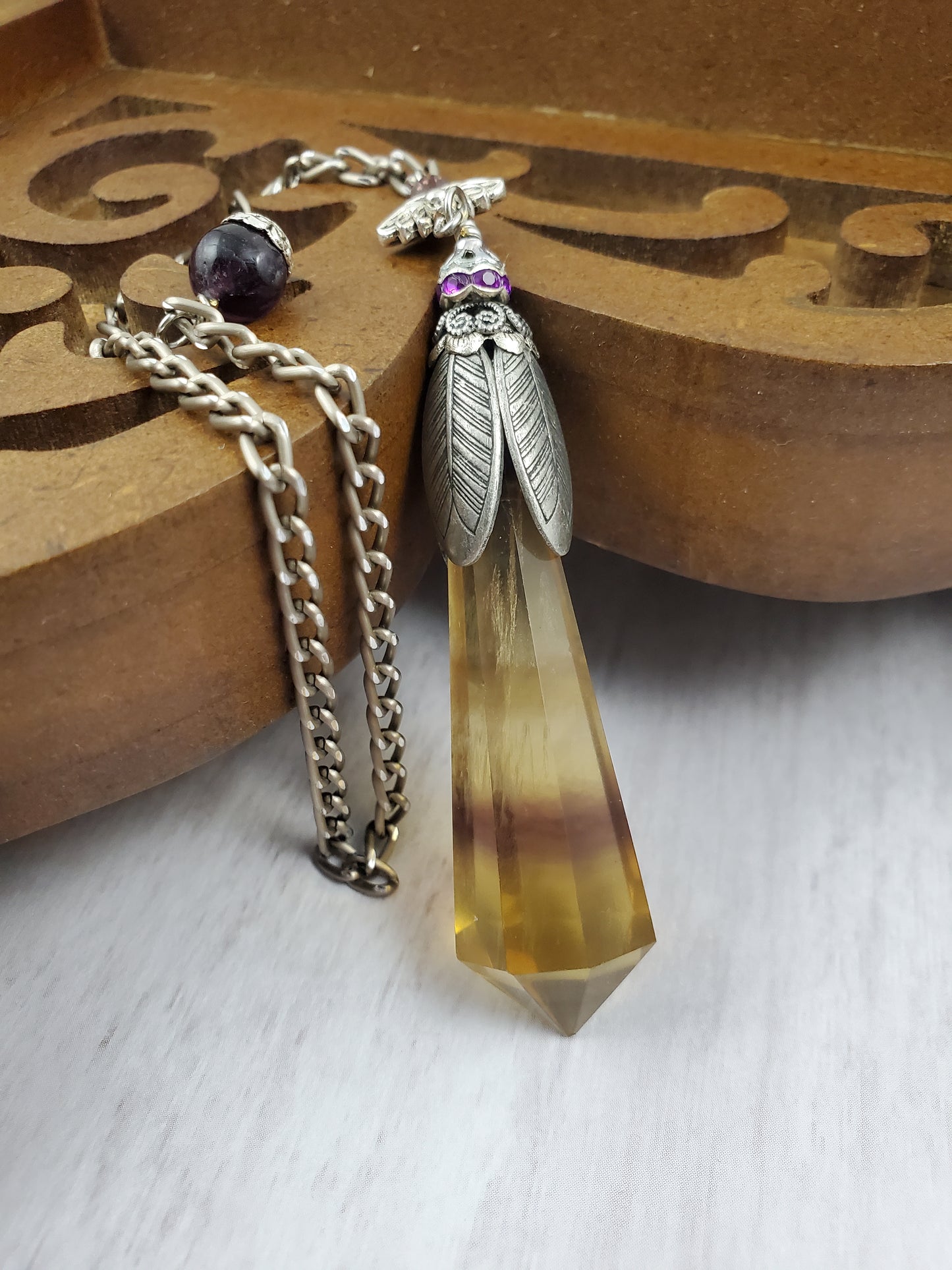 Purple and Yellow Banded Fluorite Divination Pendulum