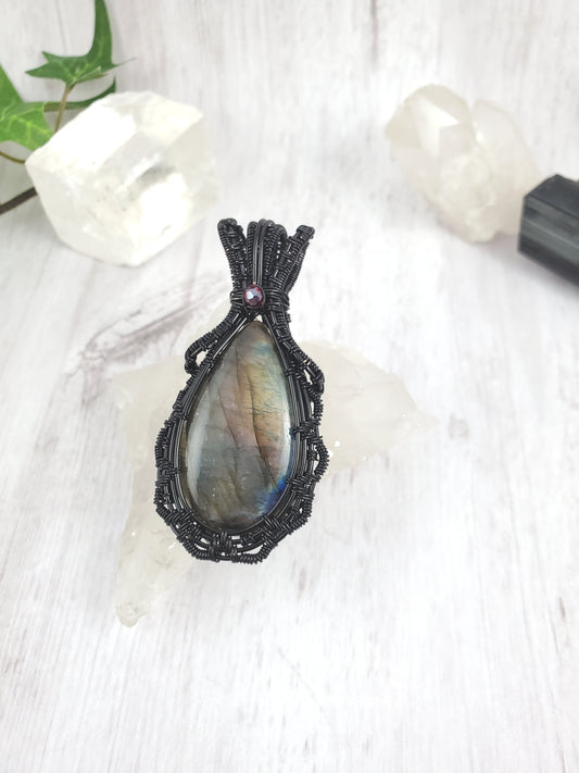 Black Lace Dark Rainbow Labradorite Pendant