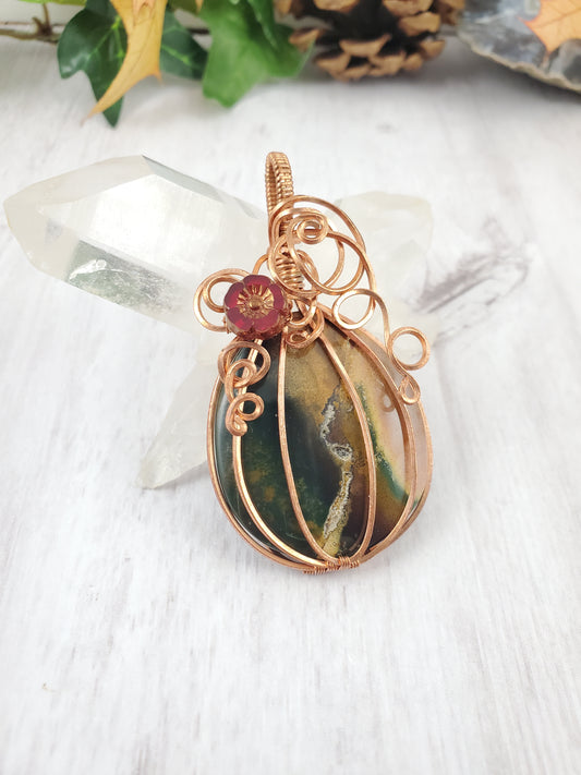 Two-tone Ocean Jasper Pumpkin Pendant in Natural Copper