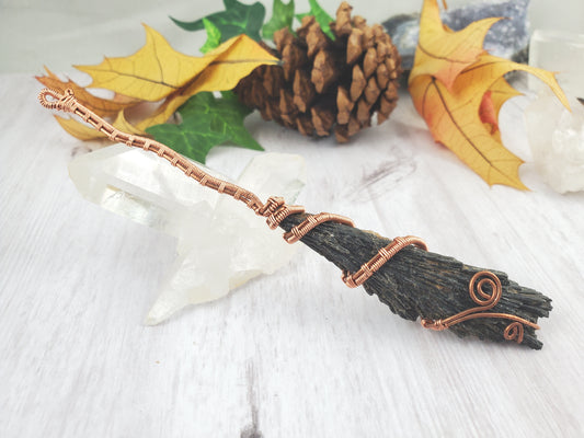 Copper Wrapped Black Kyanite Samhain or Witch Broom