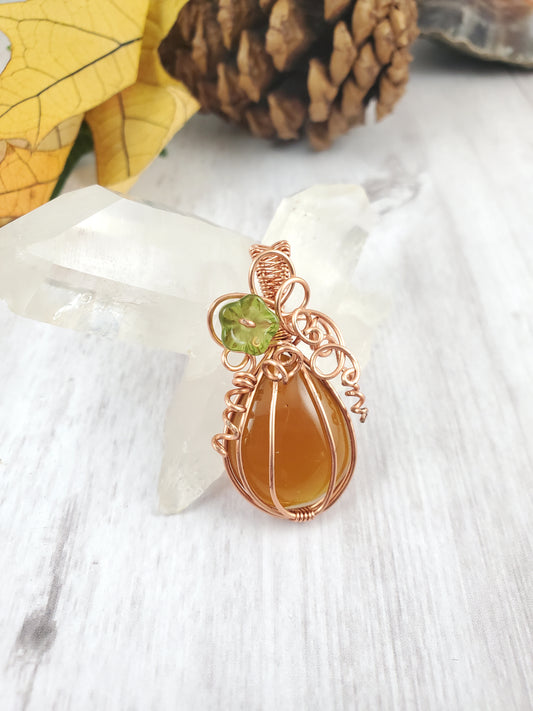 Mini Gourd Pumpkin Pendant with Green Flower