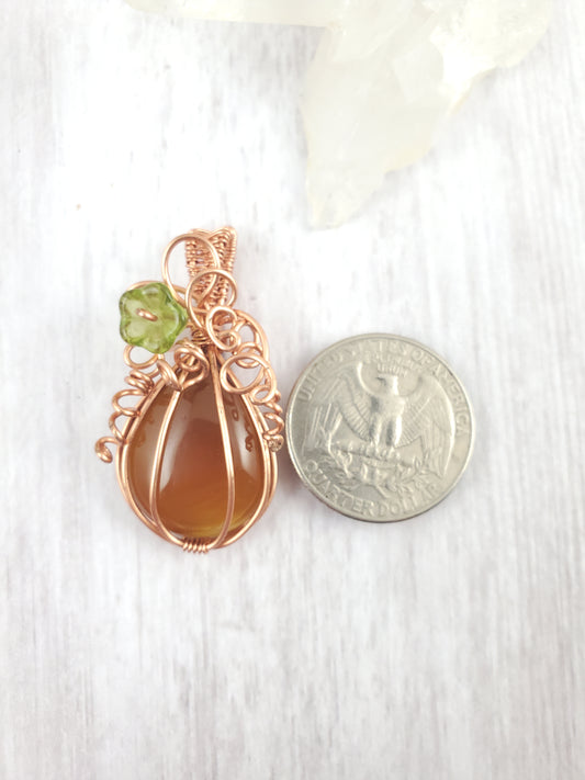 Mini Gourd Pumpkin Pendant with Green Flower