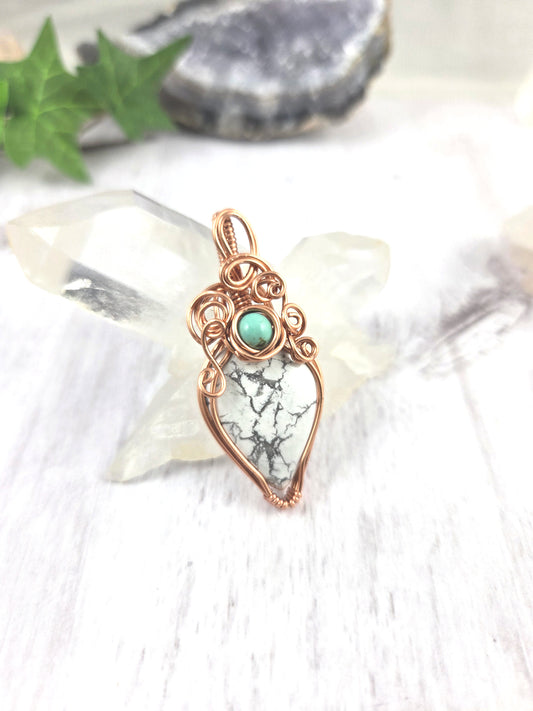 Copper Wrapped Howlite and Turquoise Pendant