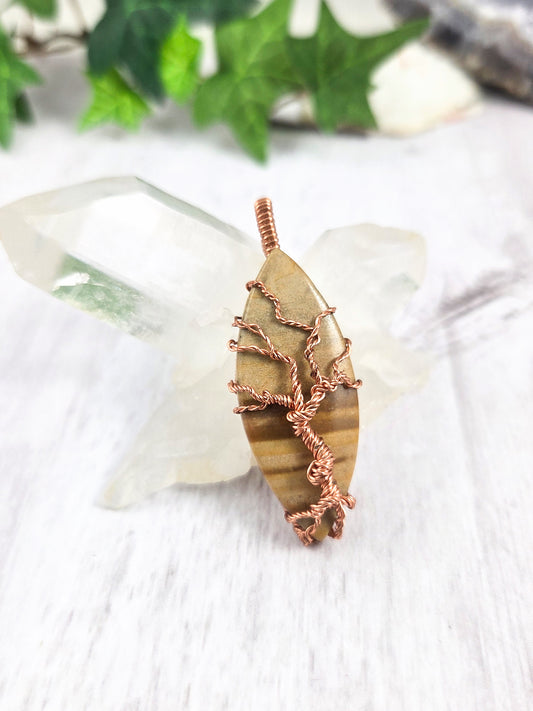 Banded Jasper Tree of Life Marquise Wire Wrapped Pendant