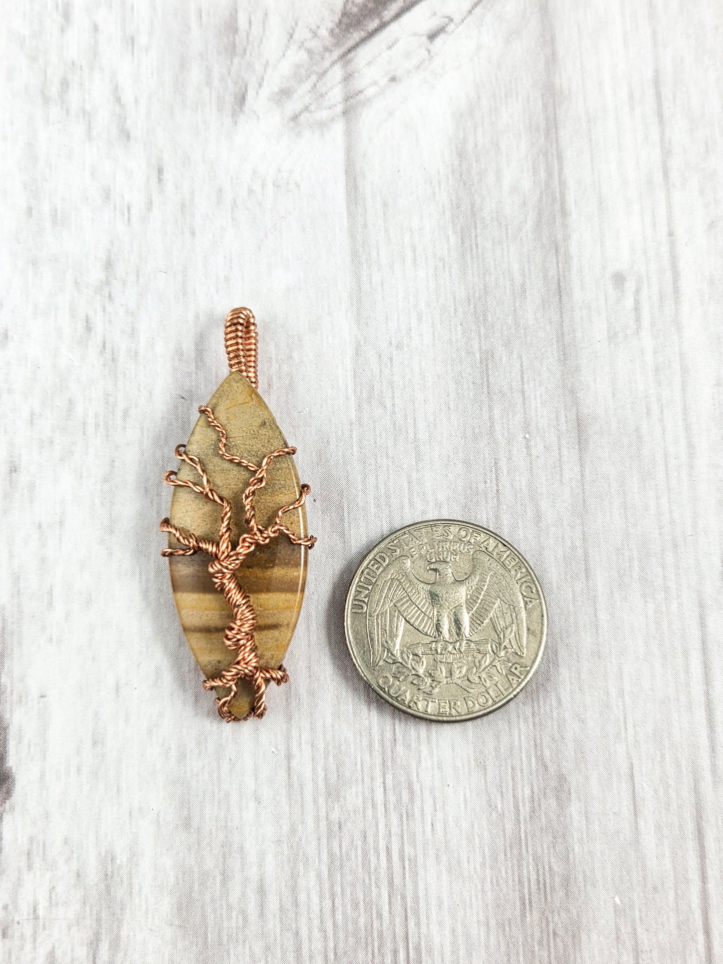 Banded Jasper Tree of Life Marquise Wire Wrapped Pendant