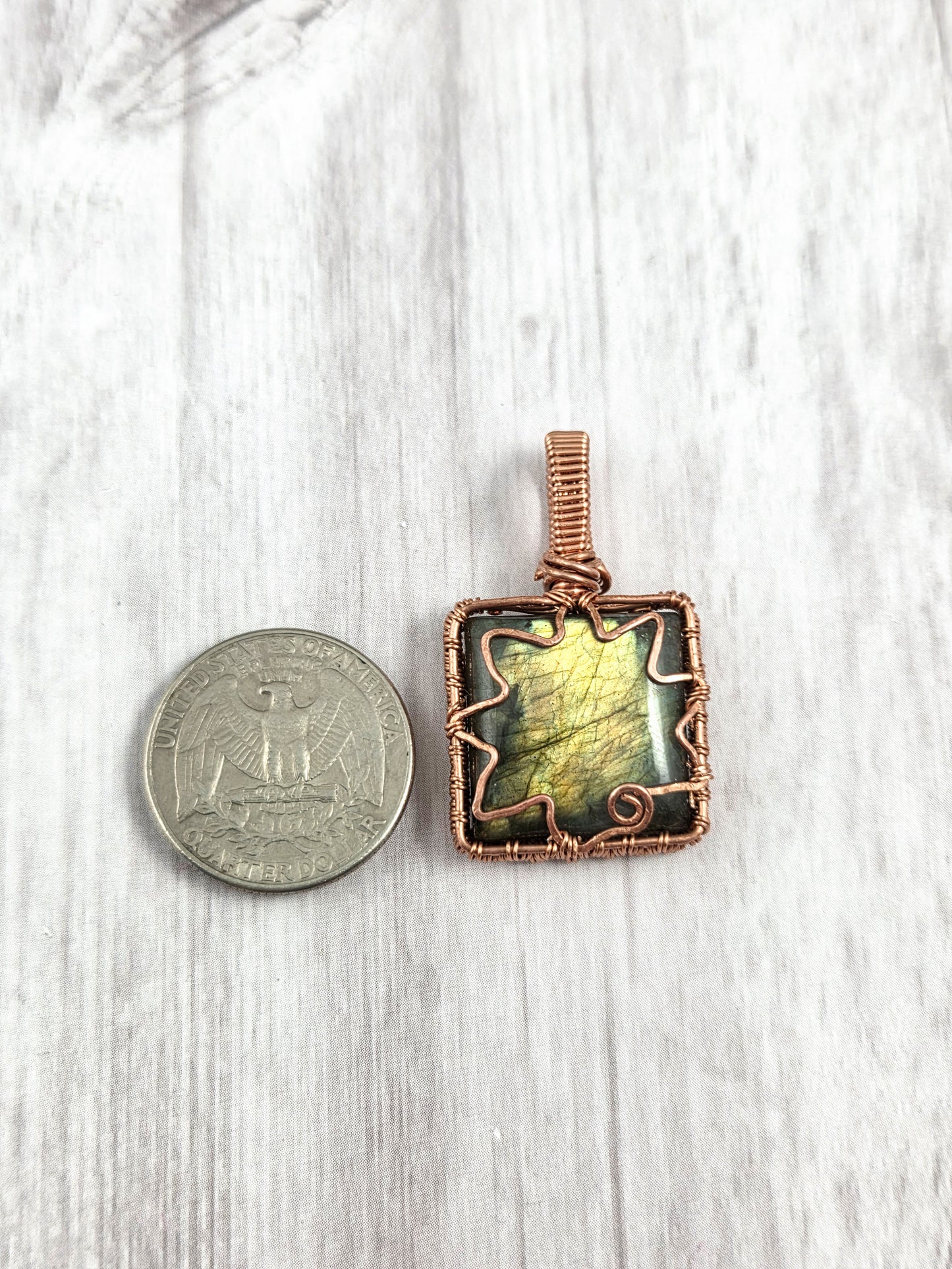Beautiful Wire Wrapped Sun Yellow-Green Labradorite Pendant