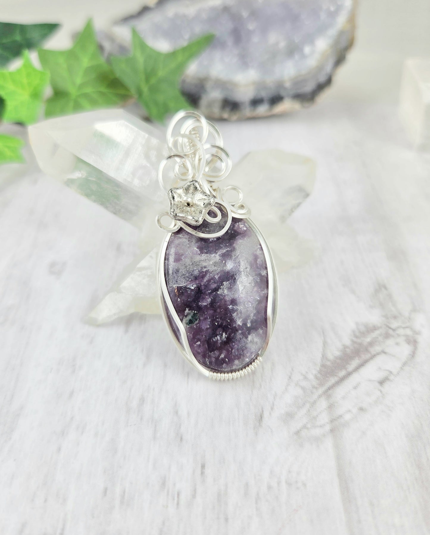 Lovely Lepidolite Mica Wire Wrapped Pendant