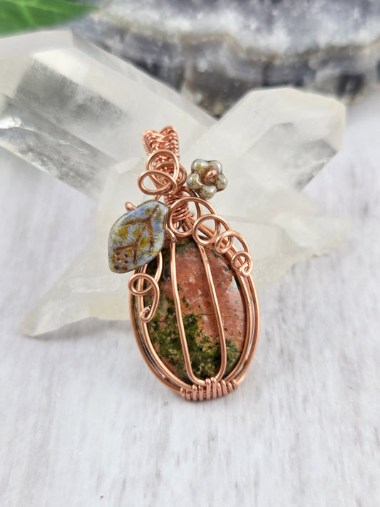 Whimsical Unakite Pumpkin Pendant