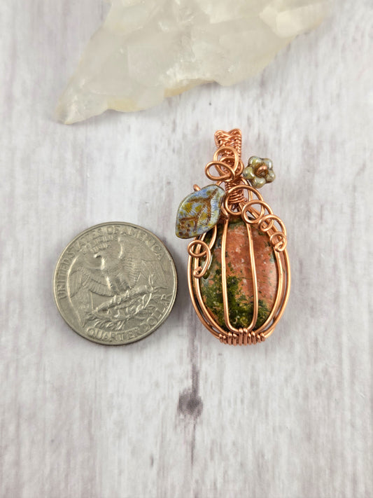 Whimsical Unakite Pumpkin Pendant