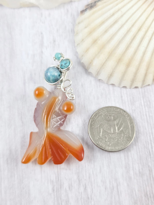 Carved Goldfish Pendant with Bubbles
