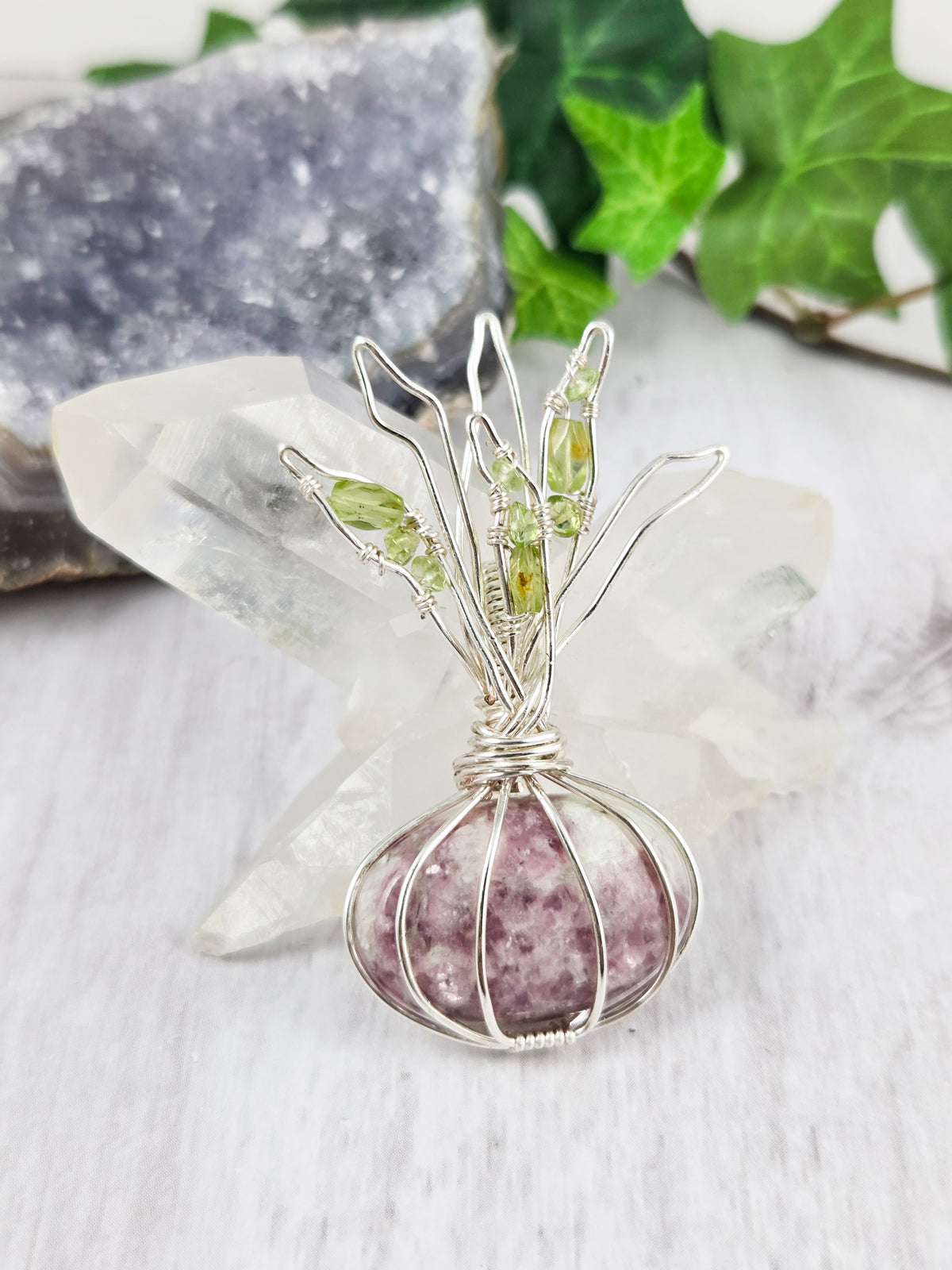 Lepidolite and Peridot Onion Pendant