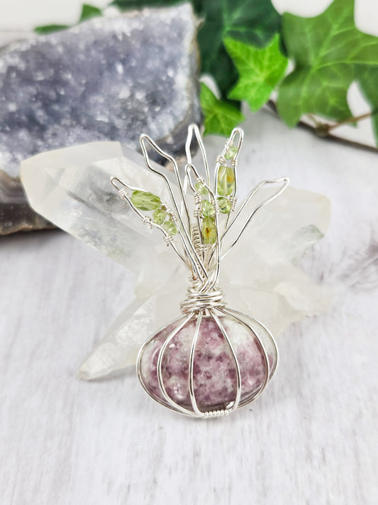 Lepidolite and Peridot Onion Pendant