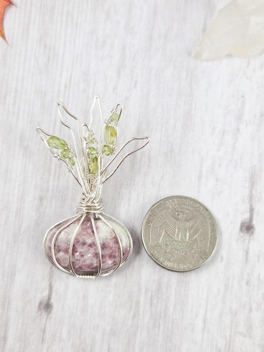 Lepidolite and Peridot Onion Pendant