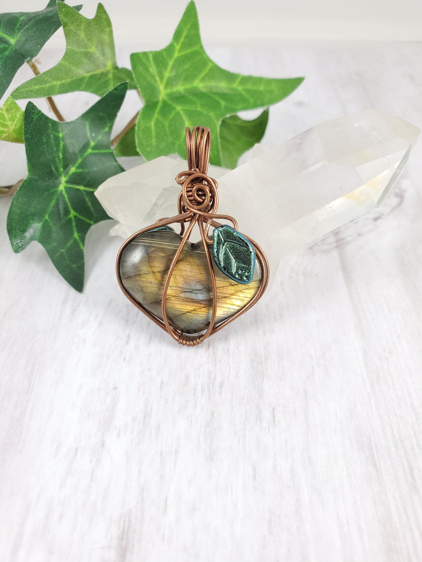 Labradorite Heart Copper Wrapped Pendant Fairy Fruit