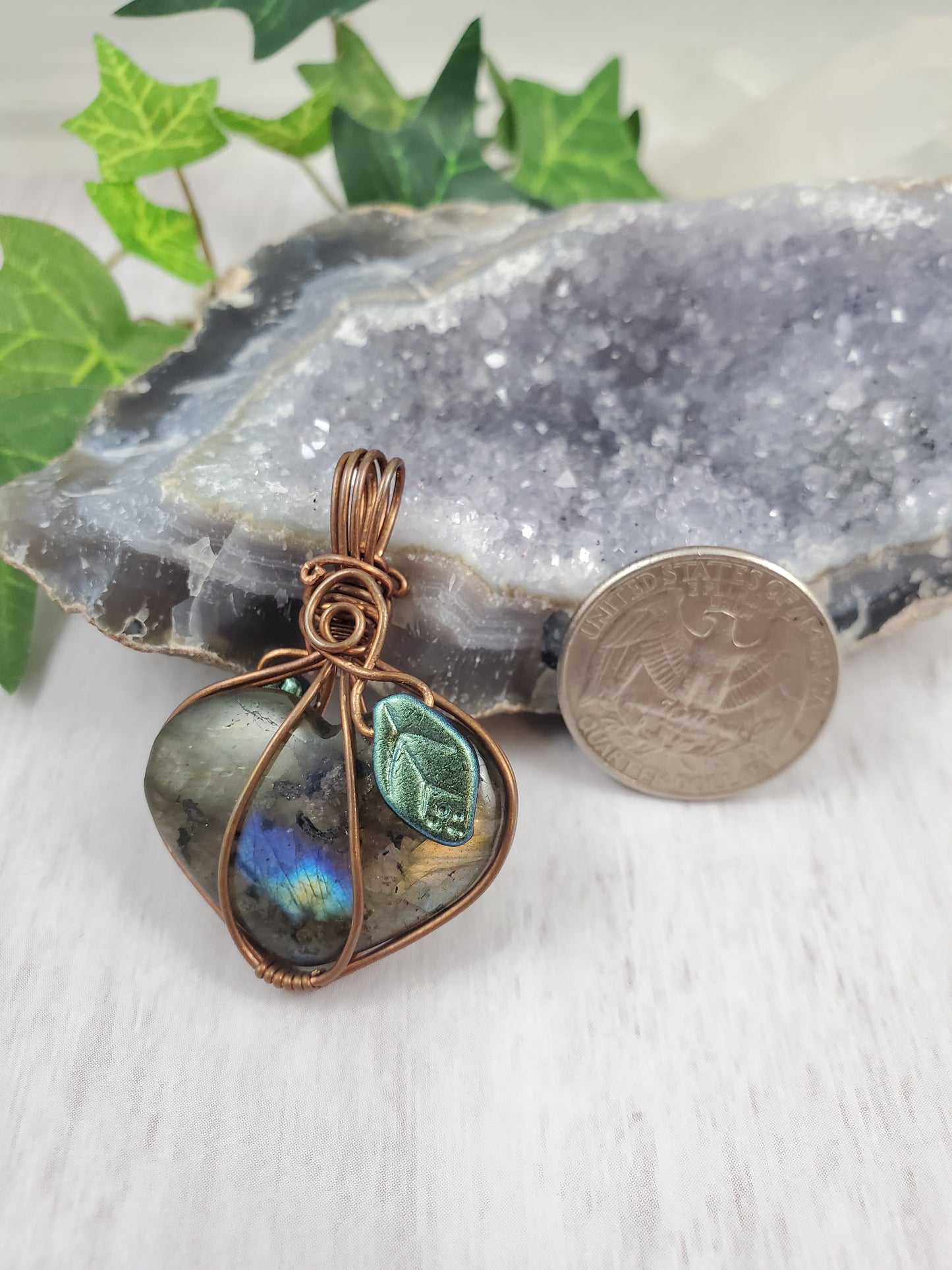 Labradorite Heart Copper Wrapped Pendant Fairy Fruit