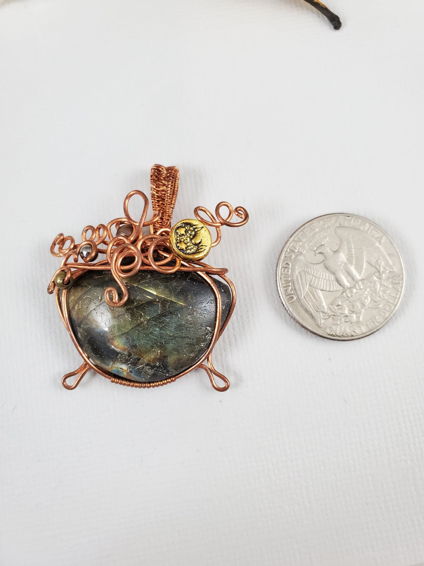 Labradorite Witch Cauldron Pendant with Bubbles and Moon Accent