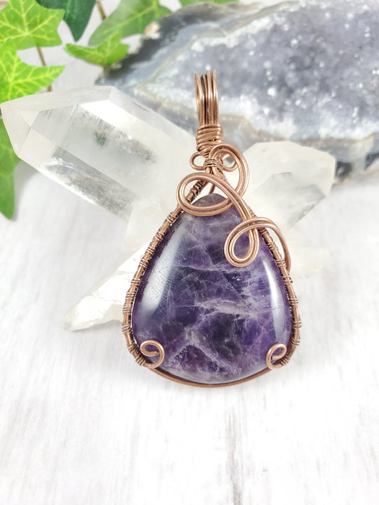 Dream amethyst teardrop copper pendant