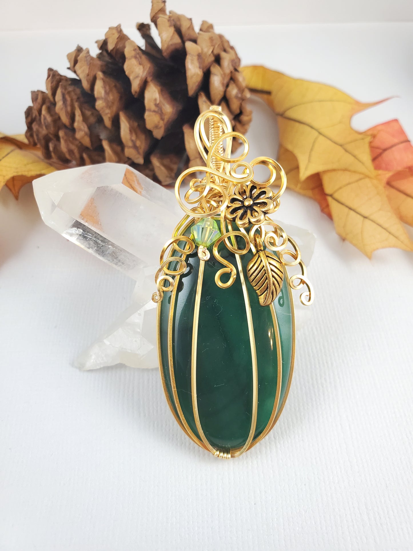 Gold and Green Tall Pumpkin Pendant