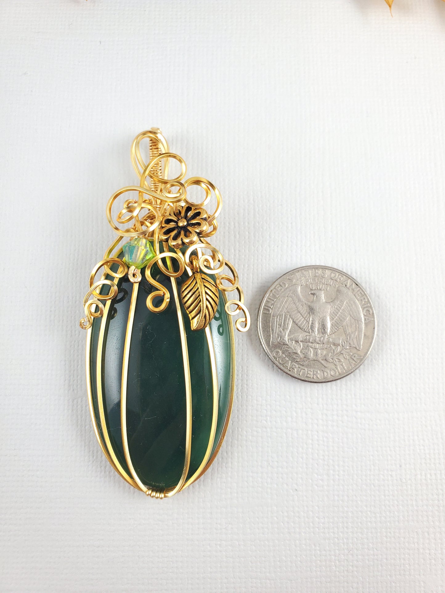 Gold and Green Tall Pumpkin Pendant