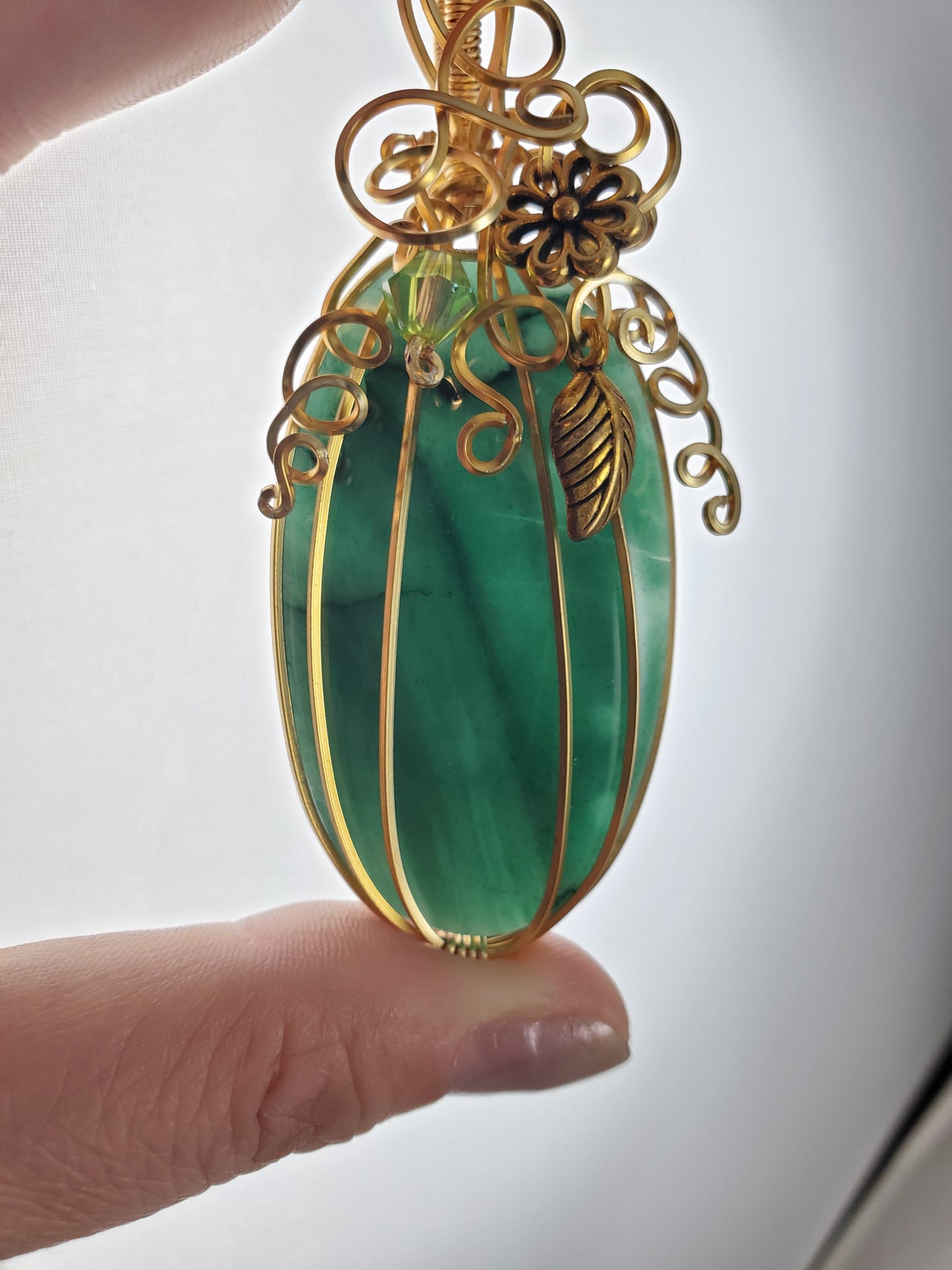 Gold and Green Tall Pumpkin Pendant