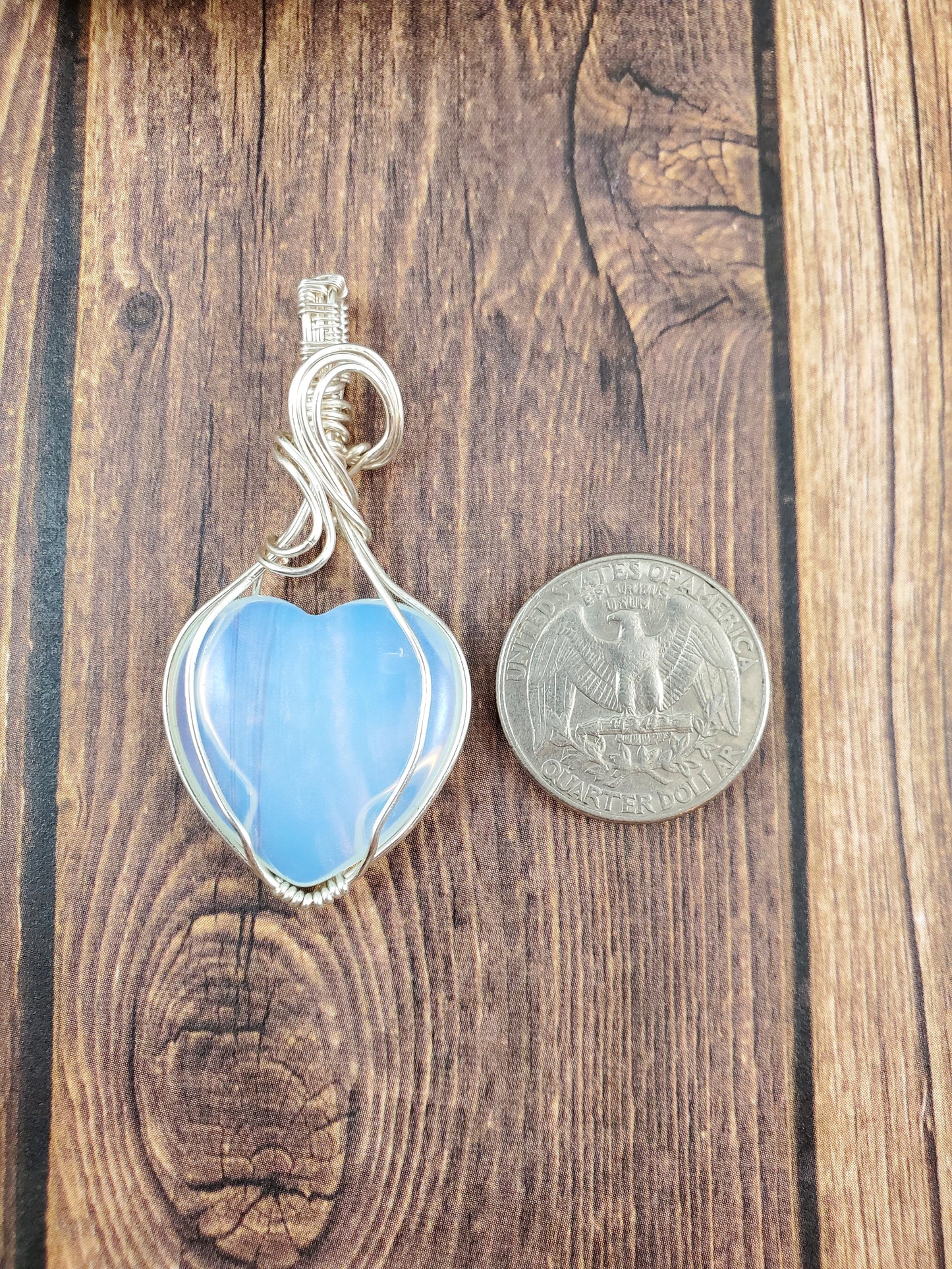 Opalite and Silver Wire Wrapped Heart Pendant