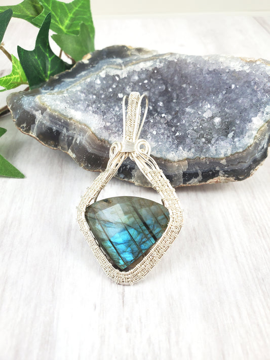 Blue Flash Triangle Labradorite Illusion Pendant