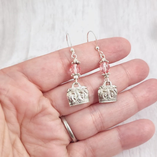 Pink and Silver Purse Earrings