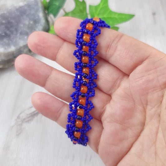Cobalt Blue and Orange Woven Victorian Lace Bracelet